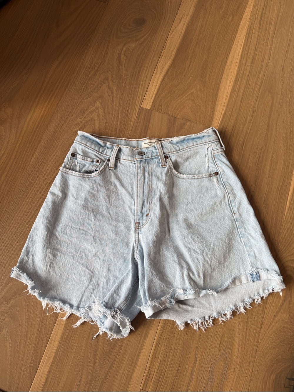 Abercrombie & Fitch Curve love Light Blue Distressed Denim “The Dad” Shorts